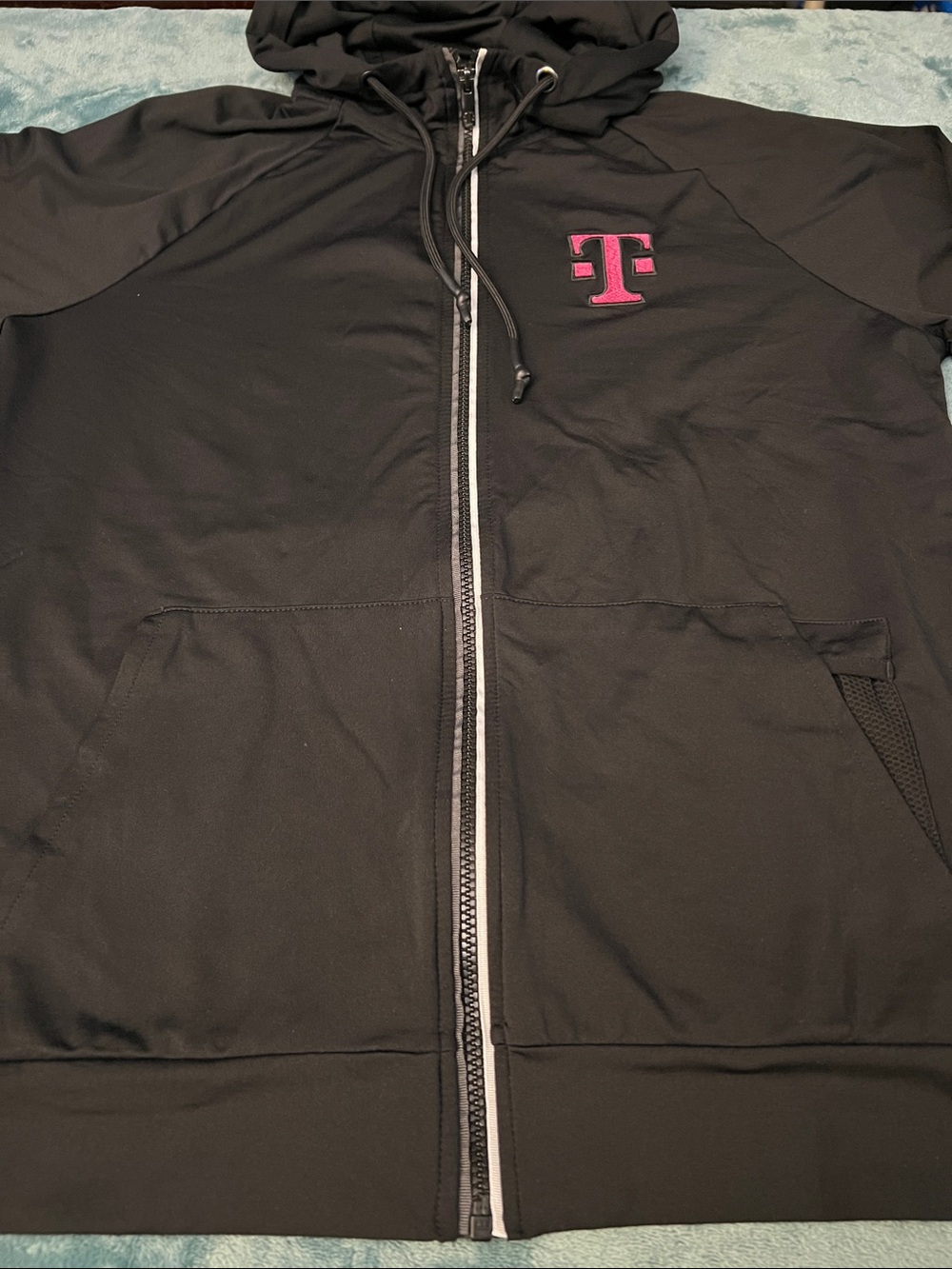 T MOBILE , Black Zip-Up Hoodie with Pink 'T' Logo , size medium